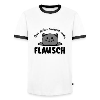 Das Leben braucht mehr Flausch - Männer Kontrast-T-Shirt - Weiß/Schwarz - Vorne - AI Model Female 172 light (172cm) & AI Model Male 178 dark (178cm)