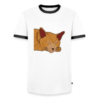 Sleeping Cat Illustration Gift - Men's Ringer Shirt - white/black - Front - AI Model Female 172 light (172cm) & AI Model Male 178 dark (178cm)