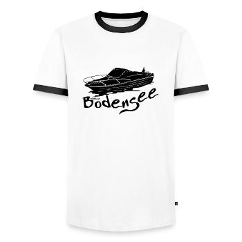 Motorboot schwarz - Männer Kontrast-T-Shirt - Weiß/Schwarz - Vorne - AI Model Female 172 light (172cm) & AI Model Male 178 dark (178cm)