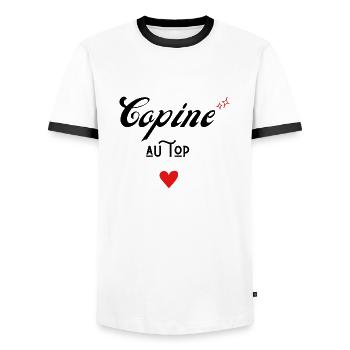 copine au top idée cadeau - T-shirt contrasté Homme - blanc/noir - Devant - AI Model Female 172 light (172cm) & AI Model Male 178 dark (178cm)