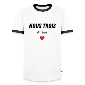 nous trois ou rien - T-shirt contrasté Homme - blanc/noir - Devant - AI Model Female 172 light (172cm) & AI Model Male 178 dark (178cm)