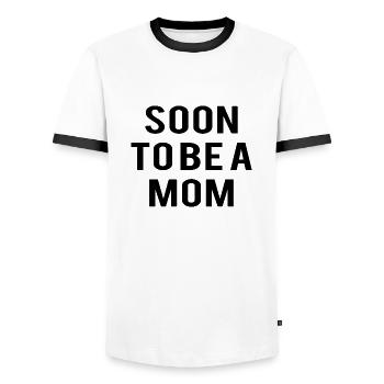 Grossesse Baby shower Babyshower Boy Girl - T-shirt contrasté Homme - blanc/noir - Devant - AI Model Female 172 light (172cm) & AI Model Male 178 dark (178cm)