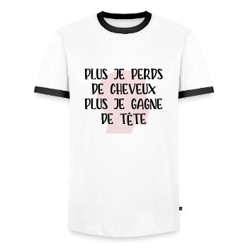 plus je perds de cheveux - T-shirt contrasté Homme - blanc/noir - Devant - AI Model Female 172 light (172cm) & AI Model Male 178 dark (178cm)