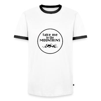 Take me to te Mountains! - Men's Ringer Shirt - white/black - Front - AI Model Female 172 light (172cm) & AI Model Male 178 dark (178cm)