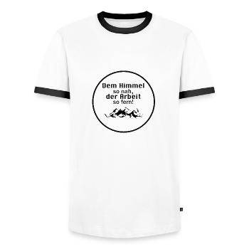 Dem Himmel so nah, der Arbeit so fern! - Männer Kontrast-T-Shirt - Weiß/Schwarz - Vorne - AI Model Female 172 light (172cm) & AI Model Male 178 dark (178cm)