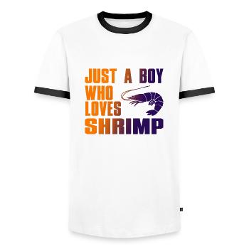 Juste un garçon qui aime les crevettes - T-shirt contrasté Homme - blanc/noir - Devant - AI Model Female 172 light (172cm) & AI Model Male 178 dark (178cm)