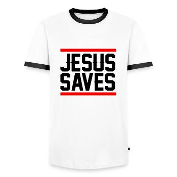 Jésus sauve - T-shirt contrasté Homme - blanc/noir - Devant - AI Model Female 172 light (172cm) & AI Model Male 178 dark (178cm)