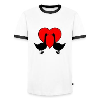 Goose Love 02 - Men's Ringer Shirt - white/black - Front - AI Model Female 172 light (172cm) & AI Model Male 178 dark (178cm)