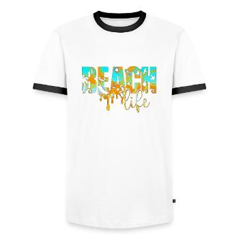 Sommer surfen kroatien strand paradies hrvatska party - Männer Kontrast-T-Shirt - Weiß/Schwarz - Vorne - AI Model Female 172 light (172cm) & AI Model Male 178 dark (178cm)