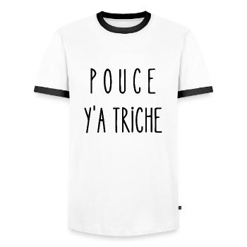 pouce y a triche - T-shirt contrasté Homme - blanc/noir - Devant - AI Model Female 172 light (172cm) & AI Model Male 178 dark (178cm)