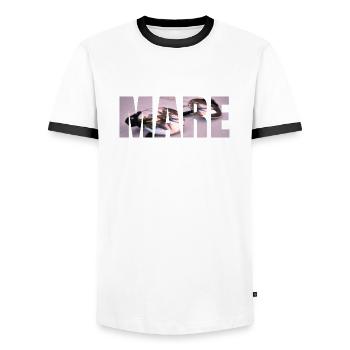 mare -Sunglasses - Palm trees - Men's Ringer Shirt - white/black - Front - AI Model Female 172 light (172cm) & AI Model Male 178 dark (178cm)