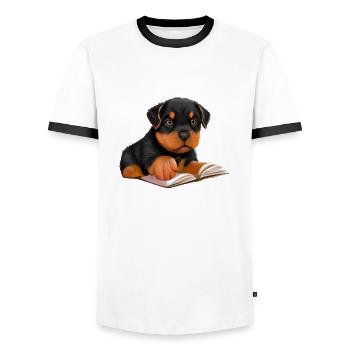 Rottweiler Dog Read Book Dogs Rottweiler Puppy - Men's Ringer Shirt - white/black - Front - AI Model Female 172 light (172cm) & AI Model Male 178 dark (178cm)