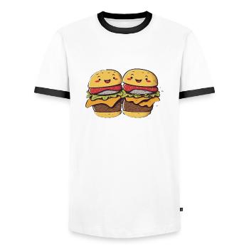 Hamburger Buddies - Männer Kontrast-T-Shirt - Weiß/Schwarz - Vorne - AI Model Female 172 light (172cm) & AI Model Male 178 dark (178cm)