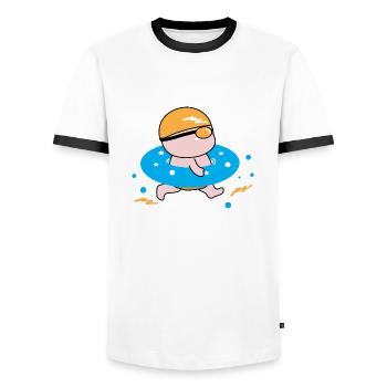 Glücklicher Junge genießt das Schwimmen - Männer Kontrast-T-Shirt - Weiß/Schwarz - Vorne - AI Model Female 172 light (172cm) & AI Model Male 178 dark (178cm)