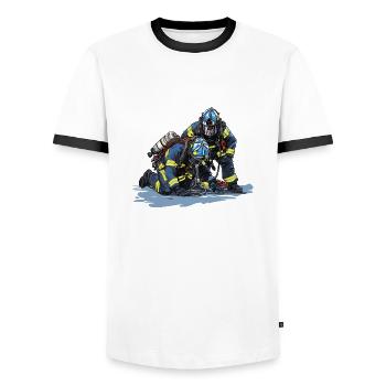 Firefighter in action - Heroes - Men's Ringer Shirt - white/black - Front - AI Model Female 172 light (172cm) & AI Model Male 178 dark (178cm)