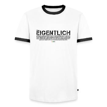 Eigentlich (schwarz, mit Stabil Logo) - Männer Kontrast-T-Shirt - Weiß/Schwarz - Vorne - AI Model Female 172 light (172cm) & AI Model Male 178 dark (178cm)