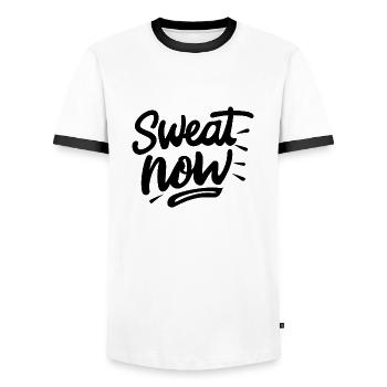 Sweat Now - Men's Ringer Shirt - white/black - Front - AI Model Female 172 light (172cm) & AI Model Male 178 dark (178cm)