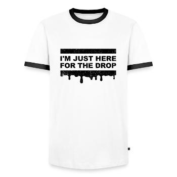 Je suis juste là pour la goutte. DJ de fête - T-shirt contrasté Homme - blanc/noir - Devant - AI Model Female 172 light (172cm) & AI Model Male 178 dark (178cm)