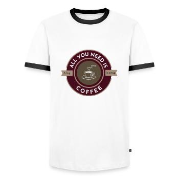 Alles, was Sie brauchen, ist Kaffee, eine Umarmung in einer Tasse - Männer Kontrast-T-Shirt - Weiß/Schwarz - Vorne - AI Model Female 172 light (172cm) & AI Model Male 178 dark (178cm)