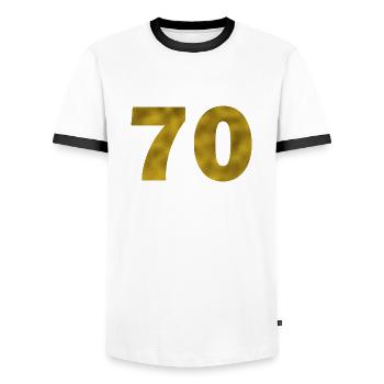 Anniversaire 70 ans - T-shirt contrasté Homme - blanc/noir - Devant - AI Model Female 172 light (172cm) & AI Model Male 178 dark (178cm)