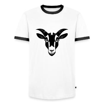 Goat in Black and White Cartoon Drawing Style - Men's Ringer Shirt - white/black - Front - AI Model Female 172 light (172cm) & AI Model Male 178 dark (178cm)