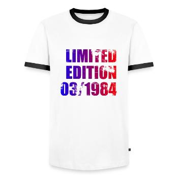 40e anniversaire édition limitée 03/1984 - T-shirt contrasté Homme - blanc/noir - Devant - AI Model Female 172 light (172cm) & AI Model Male 178 dark (178cm)