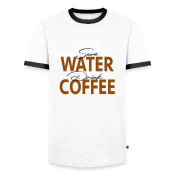 Coffee, Funny Saying, Office Humor, Work - Men's Ringer Shirt - white/black - Front - AI Model Female 172 light (172cm) & AI Model Male 178 dark (178cm)