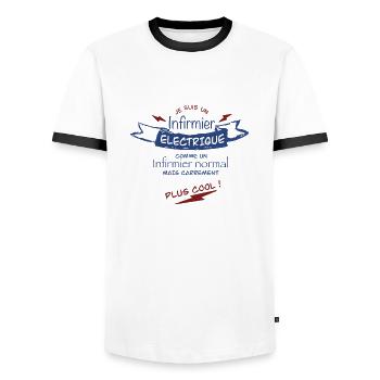infirmier électrique - T-shirt contrasté Homme - blanc/noir - Devant - AI Model Female 172 light (172cm) & AI Model Male 178 dark (178cm)