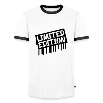 limited edition - Men's Ringer Shirt - white/black - Front - AI Model Female 172 light (172cm) & AI Model Male 178 dark (178cm)