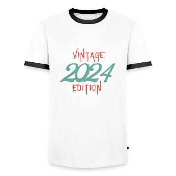 Jahrgang 2024 Ausgabe - Männer Kontrast-T-Shirt - Weiß/Schwarz - Vorne - AI Model Female 172 light (172cm) & AI Model Male 178 dark (178cm)