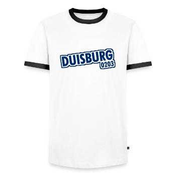 Duisburg - 0203 - Phone Code - NRW - Ruhrpott - Men's Ringer Shirt - white/black - Front - AI Model Female 172 light (172cm) & AI Model Male 178 dark (178cm)