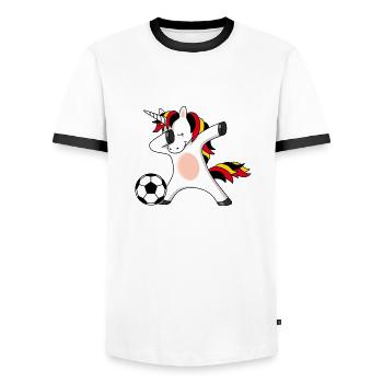Football Unicorn Germany Belgium European Championship World Cup - Men's Ringer Shirt - white/black - Front - AI Model Female 172 light (172cm) & AI Model Male 178 dark (178cm)