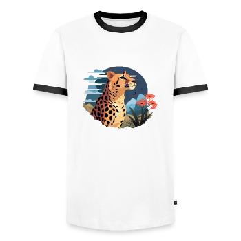 Leopard Portrait Tier Illustration TShirt - Männer Kontrast-T-Shirt - Weiß/Schwarz - Vorne - AI Model Female 172 light (172cm) & AI Model Male 178 dark (178cm)