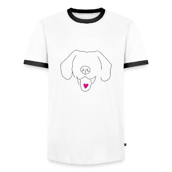 Woof - Men's Ringer Shirt - white/black - Front - AI Model Female 172 light (172cm) & AI Model Male 178 dark (178cm)