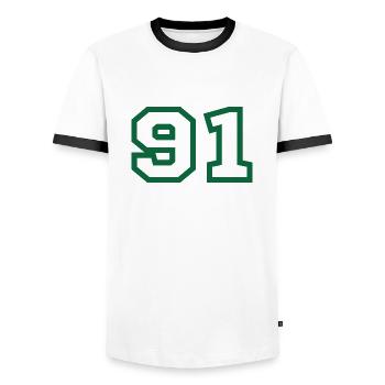 Number 91 Sport - Men's Ringer Shirt - white/black - Front - AI Model Female 172 light (172cm) & AI Model Male 178 dark (178cm)