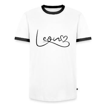 Léon Nom Prénom Coeur Décor - T-shirt contrasté Homme - blanc/noir - Devant - AI Model Female 172 light (172cm) & AI Model Male 178 dark (178cm)