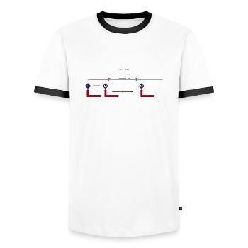 Schutzstrecke, Regelbauart: Skizze mit El-Signalen - Männer Kontrast-T-Shirt - Weiß/Schwarz - Vorne - AI Model Female 172 light (172cm) & AI Model Male 178 dark (178cm)