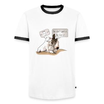 "How to spell love" Bullterrier mit Welpe - Männer Kontrast-T-Shirt - Weiß/Schwarz - Vorne - AI Model Female 172 light (172cm) & AI Model Male 178 dark (178cm)