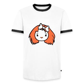 Bird Lady Woman Female Pretty Face Bow - Men's Ringer Shirt - white/black - Front - AI Model Female 172 light (172cm) & AI Model Male 178 dark (178cm)