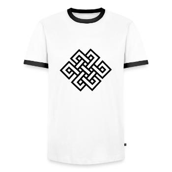 endless_knot_1c - Men's Ringer Shirt - white/black - Front - AI Model Female 172 light (172cm) & AI Model Male 178 dark (178cm)
