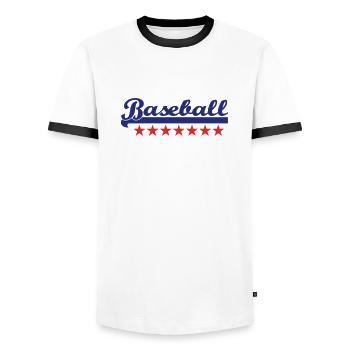 base-ball - T-shirt contrasté Homme - blanc/noir - Devant - AI Model Female 172 light (172cm) & AI Model Male 178 dark (178cm)