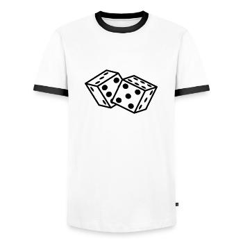 wuerfel_1c - Men's Ringer Shirt - white/black - Front - AI Model Female 172 light (172cm) & AI Model Male 178 dark (178cm)