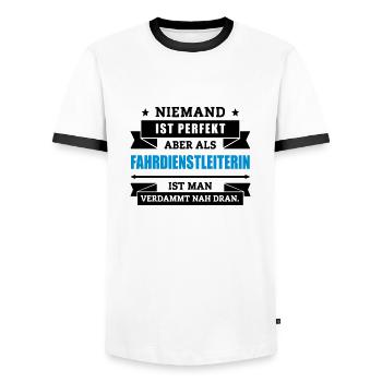 Fun Fahrdienstleiterin - Männer Kontrast-T-Shirt - Weiß/Schwarz - Vorne - AI Model Female 172 light (172cm) & AI Model Male 178 dark (178cm)