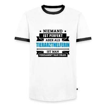 Funshirt Tierarzthelferin - Männer Kontrast-T-Shirt - Weiß/Schwarz - Vorne - AI Model Female 172 light (172cm) & AI Model Male 178 dark (178cm)