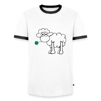 Sheep with clover - Men's Ringer Shirt - white/black - Front - AI Model Female 172 light (172cm) & AI Model Male 178 dark (178cm)