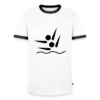 Synchronschwimmen - Männer Kontrast-T-Shirt - Weiß/Schwarz - Vorne - AI Model Female 172 light (172cm) & AI Model Male 178 dark (178cm)
