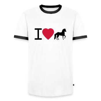 I love Horses - Männer Kontrast-T-Shirt - Weiß/Schwarz - Vorne - AI Model Female 172 light (172cm) & AI Model Male 178 dark (178cm)