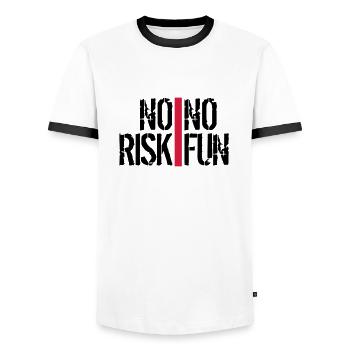 bars stripes spontaneous font no risk no fun spr - Men's Ringer Shirt - white/black - Front - AI Model Female 172 light (172cm) & AI Model Male 178 dark (178cm)