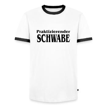 praktizierender_schwabe - Männer Kontrast-T-Shirt - Weiß/Schwarz - Vorne - AI Model Female 172 light (172cm) & AI Model Male 178 dark (178cm)