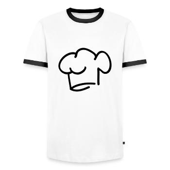 koch_muetze__f1 - Männer Kontrast-T-Shirt - Weiß/Schwarz - Vorne - AI Model Female 172 light (172cm) & AI Model Male 178 dark (178cm)